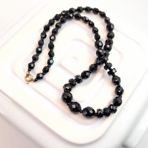 Vintage Black Glass Bead Necklace Classic Jewellery Gothic Wedding Bridal Jewellery Sustainable Gift for Her