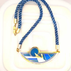 1980s Vintage Bib Necklace Blue and Gold Tone