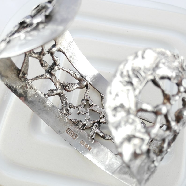 Stunning Anniversary Gift for Women Born in 1974 Brutalist Hallmarked Silver Cuff Bracelet Slow Fashion Vintage Chunky Silver Jewelry