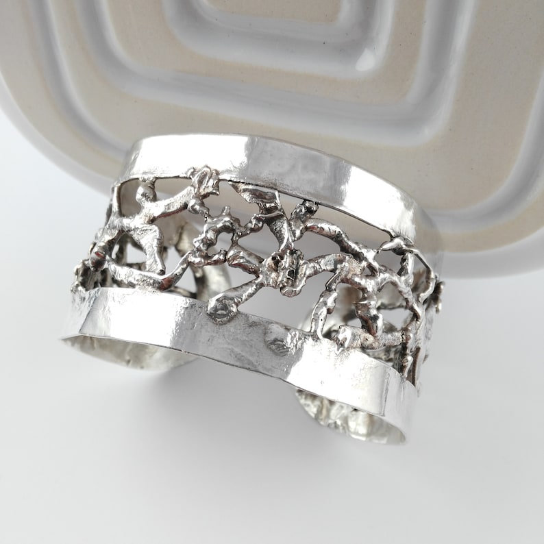 Stunning Anniversary Gift for Women Born in 1974 Brutalist Hallmarked Silver Cuff Bracelet Slow Fashion Vintage Chunky Silver Jewelry