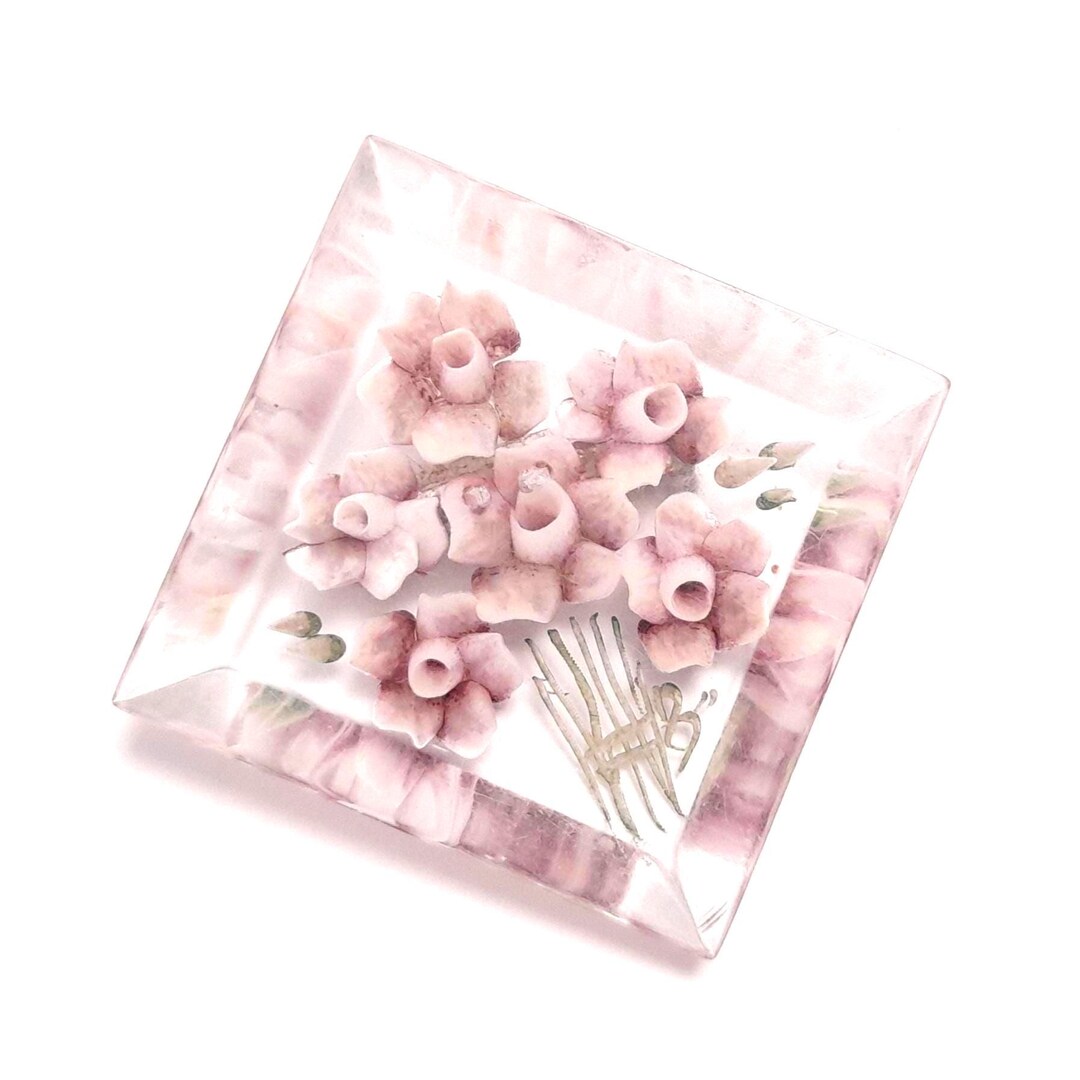 Lapel Pin Reverse Vintage Reverse Carved Lucite Brooch: Pink Flower Lapel Pin - Etsy