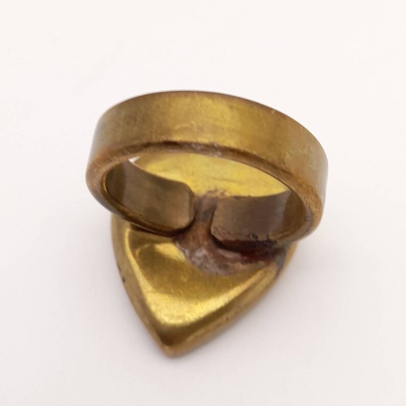 Gift for Her Enamel Heart Ring Mothers Day Present 1970s Boho Jewellery Hand Crafted Jewellery Vintage Copper Tone Ring