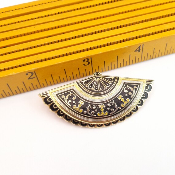 Vintage Spanish Fan Brooch Faux Damascene Lapel P… - image 4