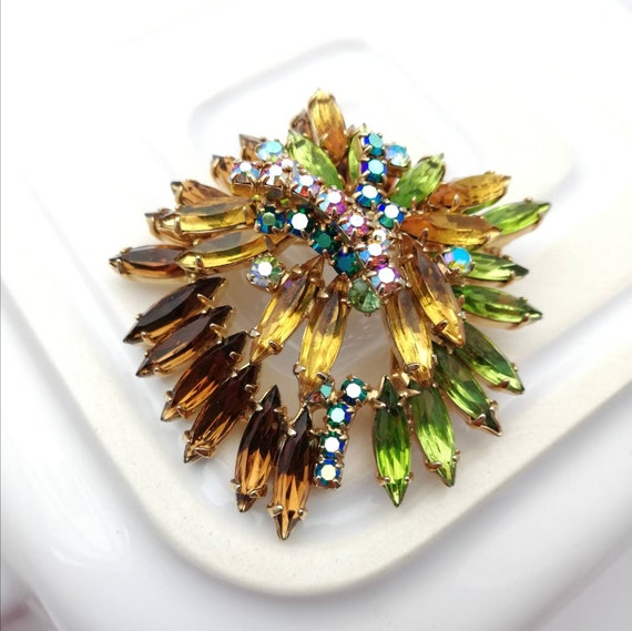 Big Vintage Diamante Brooch Mid Century Rhineston… - image 1