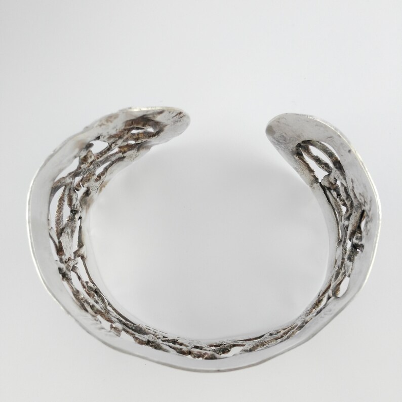 Stunning Anniversary Gift for Women Born in 1974 Brutalist Hallmarked Silver Cuff Bracelet Slow Fashion Vintage Chunky Silver Jewelry