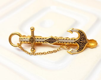 Vintage Anchor Tie Clip Spanish Faux Damascene Tie Bar Present for Sailor Nautical Jewellery for Husband Gift Father's Day Gift