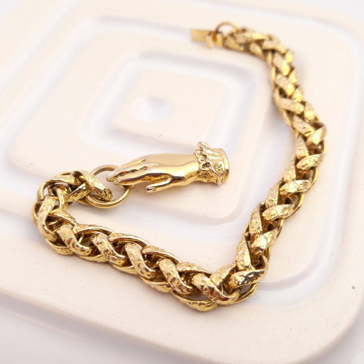 Hand Clasp Chain Bracelet Vintage Textured Gold Tone | Etsy