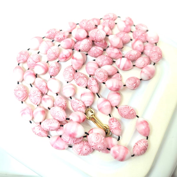 Very Long Pink Plastic Bead Necklace Vintage Flapper Style Costume Jewelry Art Deco Inspired Long Necklace Lagenlook Jewellery Preloved Gift