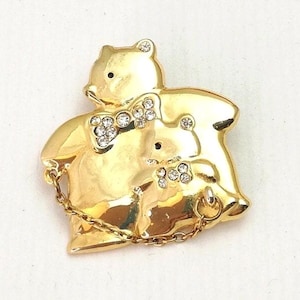 Vintage Bär Brosche Baby und Papa Anstecknadel Goldton Schmuck Geschenk für neue Papa