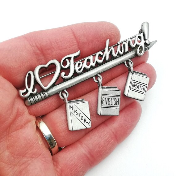 Teacher Brooch I Love Teaching Lapel Pin JJ Jonet… - image 2