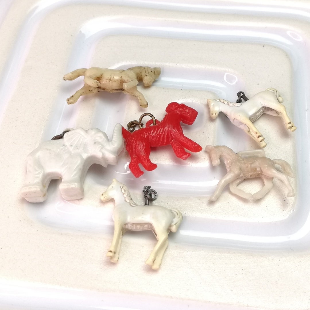 Set of Six Vintage Plastic Charms Horse Elephant Dog Etsy