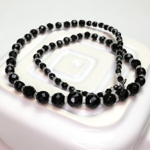 Vintage Art Deco Style Necklace Black Glass Bead Necklace Long Black Necklace Vintage Jewelry Gift for Her