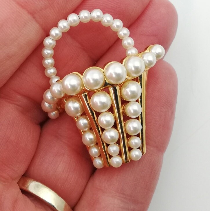 Broche Vintage Signée Napier - Dorée Avec Fausse Perle Nacrée - 3,8 Cm - Comme Neuf