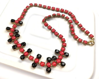 Vintage Red and Black Stone Necklace 1960s Costume Jewellery  Gift for Her