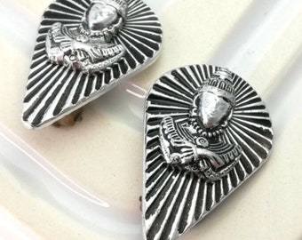 Vintage alemán clip en pendientes joyería de aluminio de mediados de siglo regalo de diseño oriental para ella
