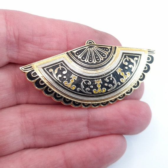 Vintage Spanish Fan Brooch Faux Damascene Lapel P… - image 2