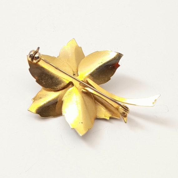 Vintage Flower Brooch Spanish Faux Damascene Jewe… - image 5