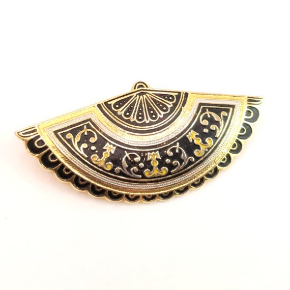 Vintage Spanish Fan Brooch Faux Damascene Lapel P… - image 3