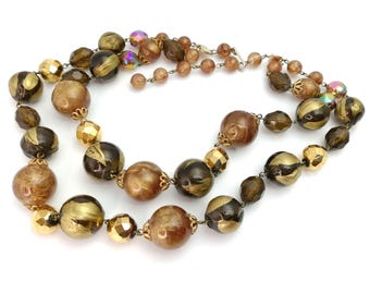 Vintage Chunky Brown Bead Necklace: Multi Strand Collar, 1960s Jewelry
