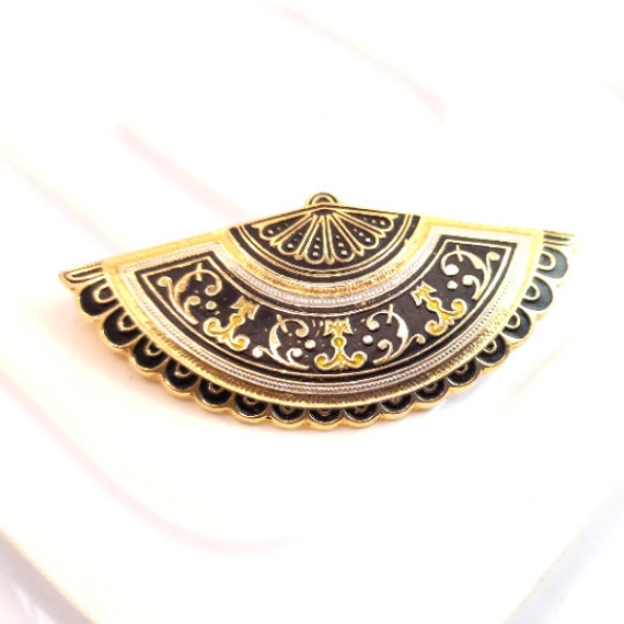 Vintage Spanish Fan Brooch Faux Damascene Lapel P… - image 1