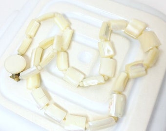 Vintage Mother of Pearl Necklace White Abalone Beads Beach Bride Wedding Jewellery