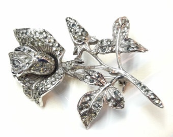 Vintage Marcasite Rose Brooch June Birth Flower Gift for Women Bridal Something Old Spring Wedding Jewellery