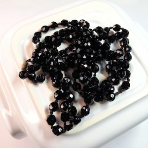 Vintage Long Black Glass Bead Opera Necklace Flapper Style Jewellery Gift for Women
