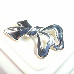 Vintage MONET Brooch - Large Silver Tone Bow Brooch - Statement Costume Jewellery - Anniversary Gift for Wife
