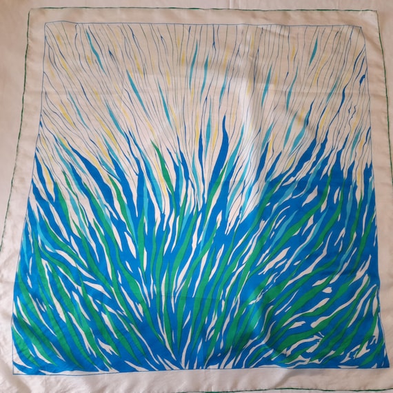 Vintage Blue Silk Chiffon Scarf: Abstract Geometric Print, Dipio of Italy