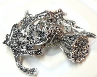 Vintage Marcasite Thistle Brooch Scottish Jewellery Gift for Him or Her