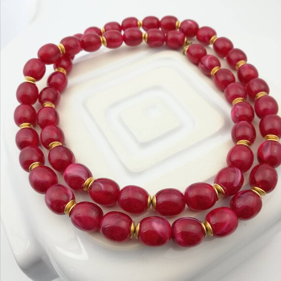 Raspberry Plastic Bead Necklace