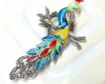 Vintage Peacock Broche jaren 1950 Emaille en Marcasiet Sieraden Vogel Revers Pin Vogelliefhebber Cadeau Duurzaam