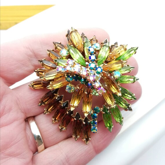 Big Vintage Diamante Brooch Mid Century Rhineston… - image 5