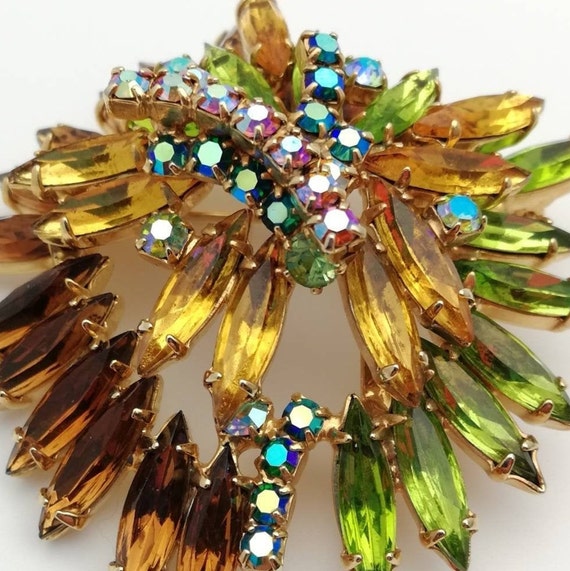 Big Vintage Diamante Brooch Mid Century Rhineston… - image 3