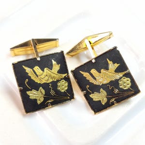 Vintage Bird Cufflinks Spanish Damascene Toledo Ware Formal Wear for Men Groom Gift