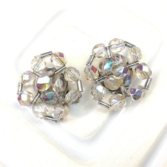 Vintage Crystal Clip on Earrings Barbara Easton Sparkly Evening