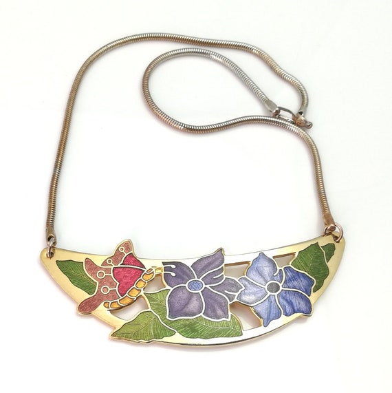 Vintage Enamel Flower Necklace 1980s Boho Jewelle… - image 4