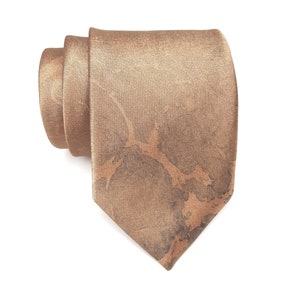 Handmade Marbled Mens Ties, Hand Painted Neck Tie, Bronze Business Necktie, Groom Cravat Groomsmen Wedding Tie Unique Gift for Him