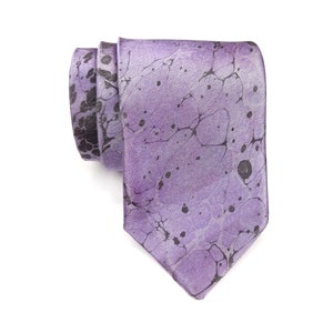 Handmade Marbled Mens Ties, Hand Painted Neck Tie, Light Purple Business Necktie, Groom Cravat, Groomsmen Wedding Tie, Unique Gift for Him