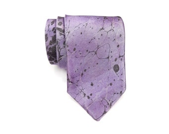 Handmade Marbled Mens Ties, Hand Painted Neck Tie, Light Purple Business Necktie, Groom Cravat, Groomsmen Wedding Tie, Unique Gift for Him