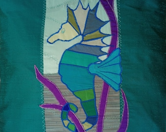 Handmade jade silk Seahorse Scene 43cm luxury cushion.