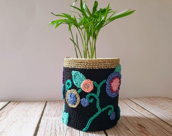 Morning Glory Pot Plant Cosy - digital crochet pattern