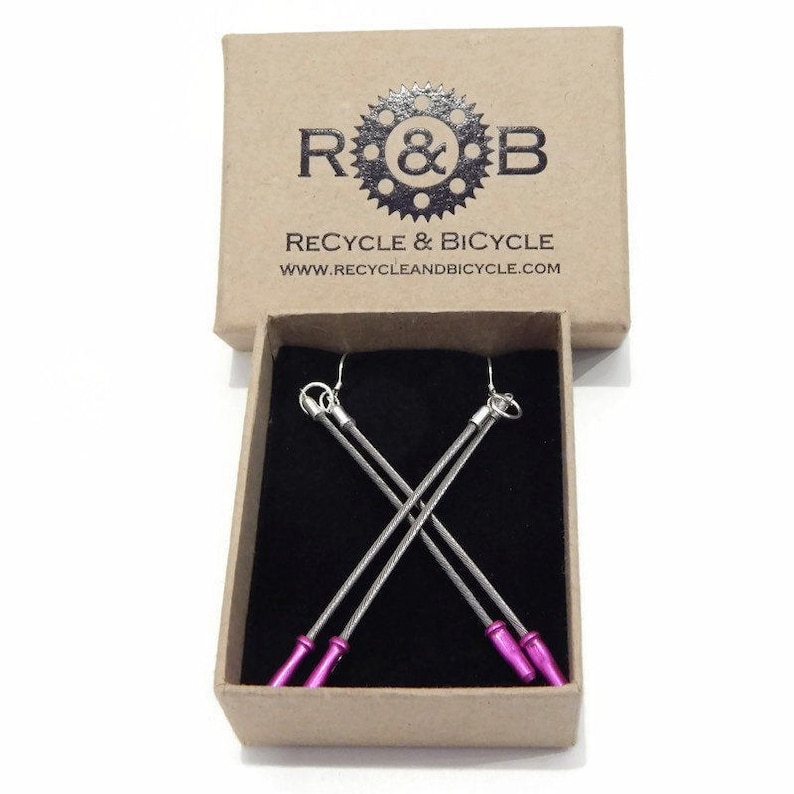 Bicycle Recycled Brake Cable Solid Silver Earrings Pair image 2