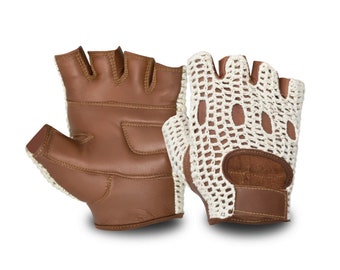 Vintage Style Tan Crochet Track Mitts Cycling Gloves