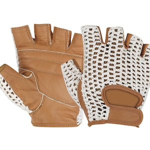 Vintage Style Tan Crochet Track Mitts Cycling Gloves