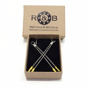 Bicycle Recycled Brake Cable Solid Silver Earrings Pair image 4