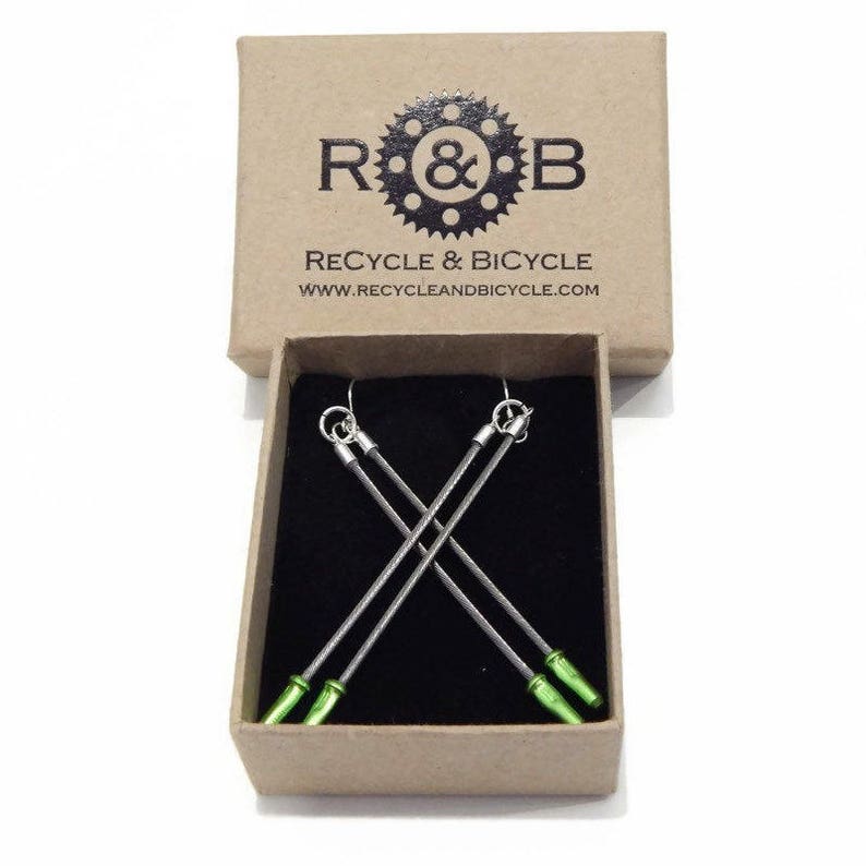 Bicycle Recycled Brake Cable Solid Silver Earrings Pair image 3