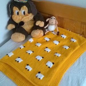Hand knitted Wool Baby Blanket With Sheep Favourite Children Quilt With Sheep Wool Throw Hand made Gift for Baby Etsy