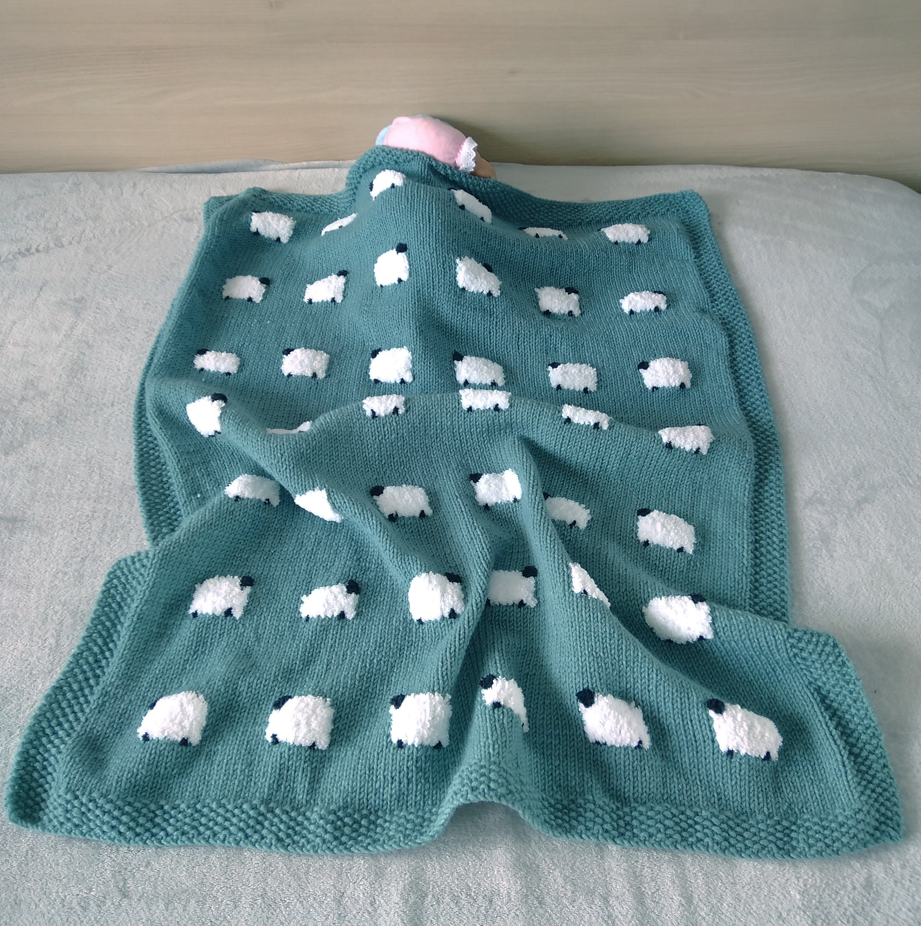 Hand-knitted Wool Baby Blanket With Sheep Favourite Children