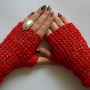 Hand-knitted fingerless mittens from a soft and fluffy mohair Ready to dispatch